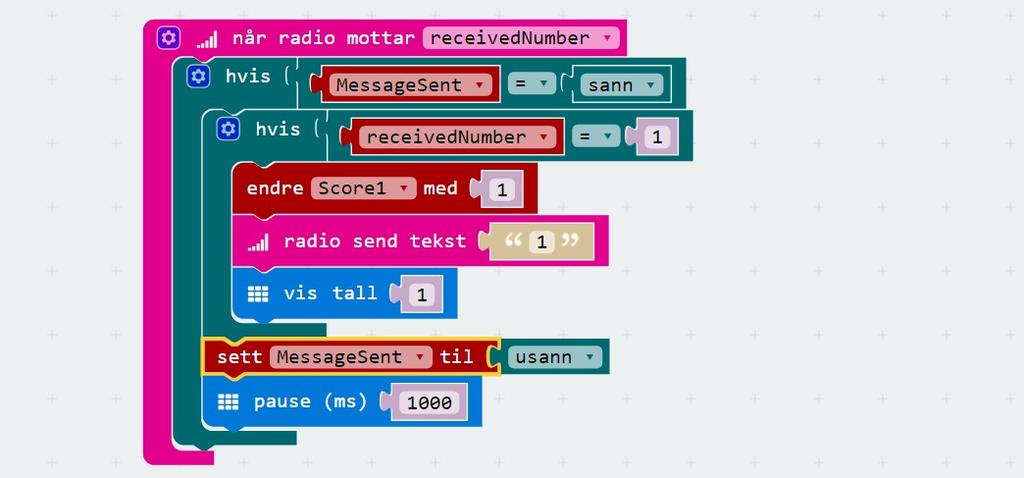 Steg 4: Sjekke svaret til deltagerne Etter hver runde må spillederen sjekke hvem av deltagerne som var raskest til å herme. Finn når radio mottar receivednumber fra Radio.