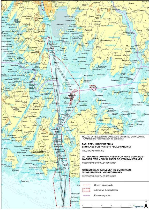 2 BESKRIVELSE AV PLANARBEIDET OG TILTAKET Farleden fra Ytre Oslofjord inn til Borg havn er smal, svingete, stedvis grunn og har vanskelige strømningsforhold.