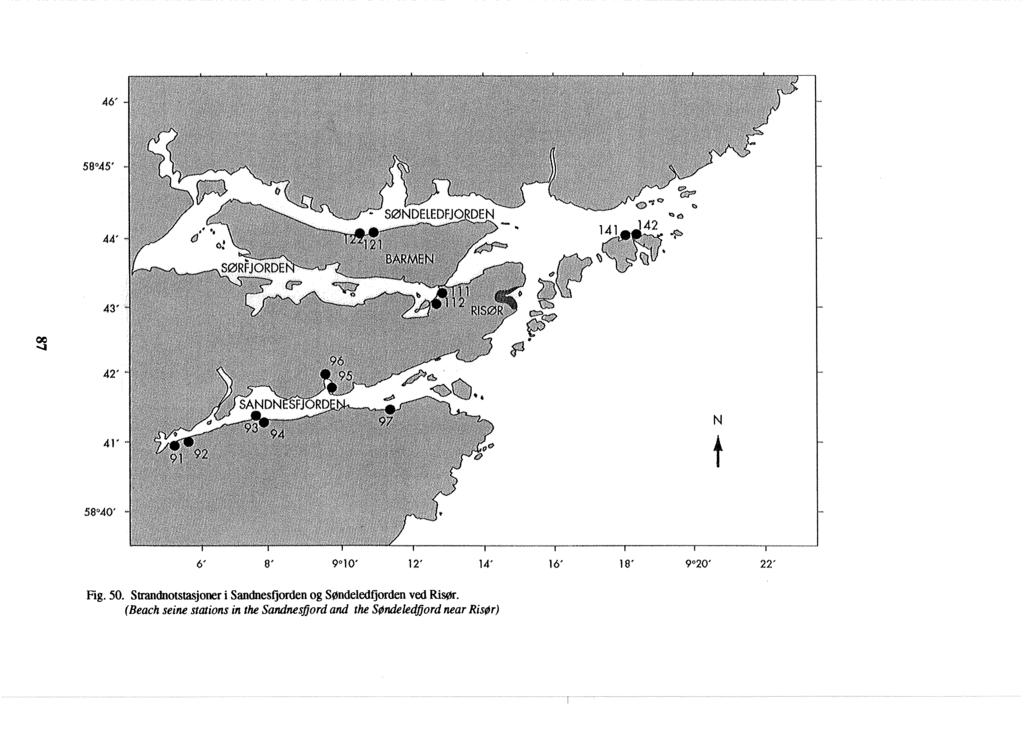 Fig. 50. Sirandnotstasjoner i Sandnesfjorden og SØndeledfjorden ved RisØr.