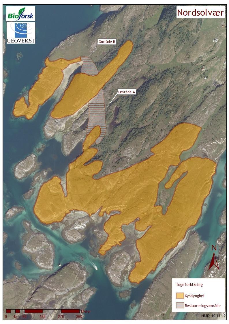 VEDLEGG 1 - Ortofoto/kart Figur 1. Oversikt over naturtypeavgrensingen av kystlynghei på Nordsolvær.