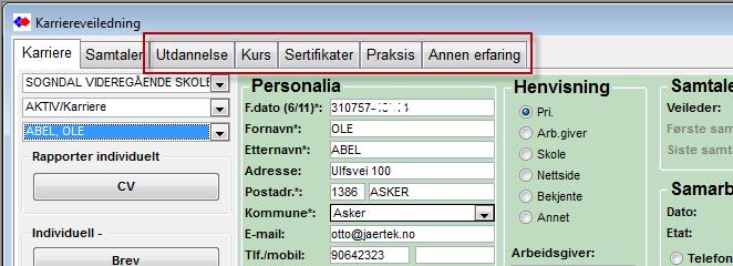 Side 12 av 16 Registrere CV CV innhold kan registreres på samme måte som i Kandidatmodulen.