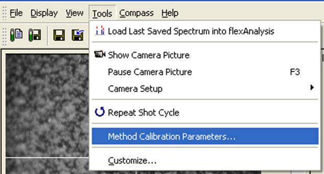 4. Velg Tools > Method Calibration Parameters (Figur 6) for å stille inn eller kontrollere kalibreringsinnstillingene til flexcontrol-metoden.