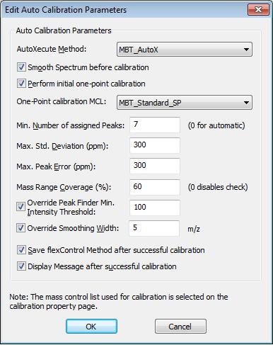 Ved senere kalibreringer skal kun valg av riktig autox-metode (MBT_AutoX) være merket av. Figur 6 Method Calibration Parameters-kommando fra Tools-menyen 5.