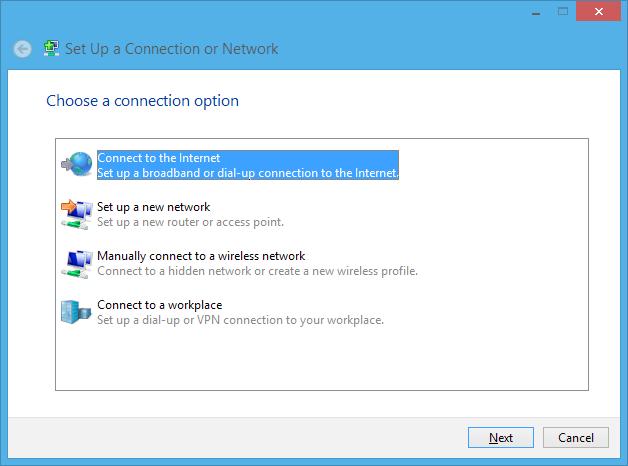 Gå tilbake til Network and Sharing Center (Nettverks- og delingssenter) og klikk på Set up a new connection