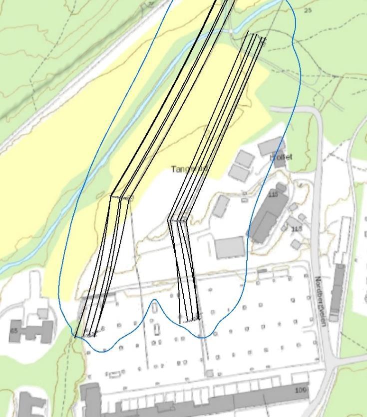 Figur 5: Kartoversikt over fordeling av magnetfeltet for dagens situasjon og frem til ca.