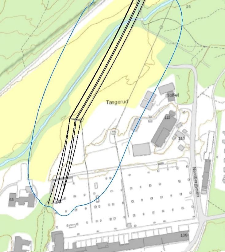 Figur 6: Kartoversikt over fordeling av magnetfeltet for fremtidig situasjon, etter ca.