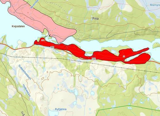 Håsjøen 1640.031 Meget viktig forekomst (NGU) 12 Esker langs Håsjøen. Grovere deler av massene er godt egnet til veiformål.