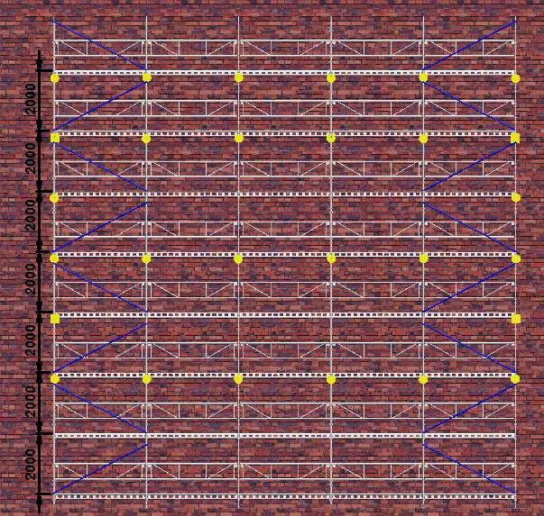 AVSTIVING Diagonaler DSTB, DSLB og DST, er utstyr med koblinger som monteres til spirene. Alternativt kan stillasrør med vribar kklips KF 49x49 monteres på tilsvarende måte.