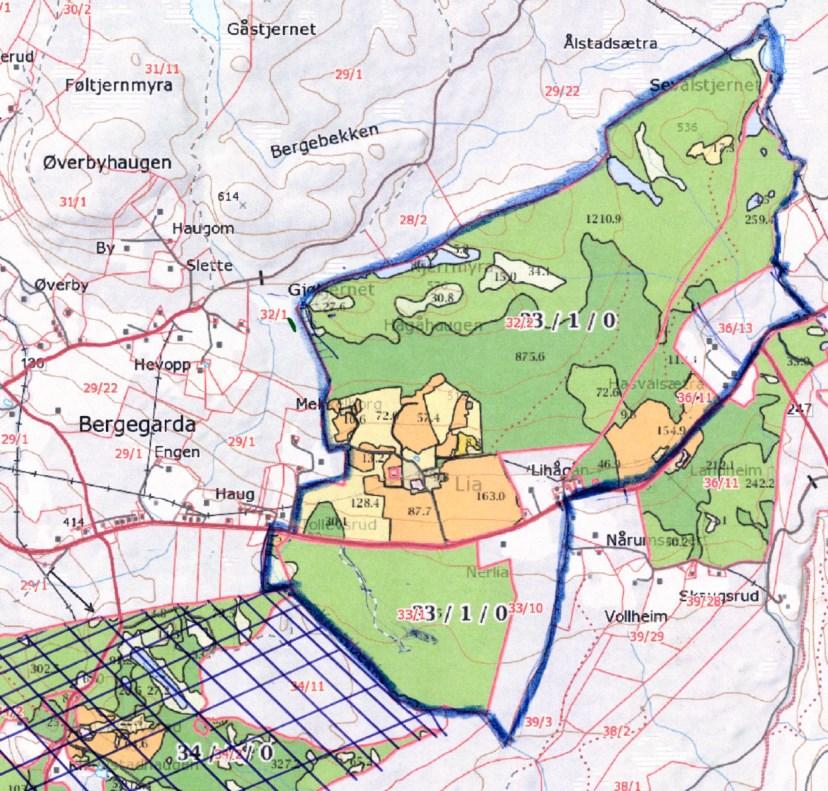 eiendommen Nerlien nå inngår i valdet. Etter dette har valdet Lien 4 206 daa tellende areal og 5 840 daa totalt areal. 2 Vurdering: Kommunen godkjenner vald etter hjorteviltforskriftens 11.