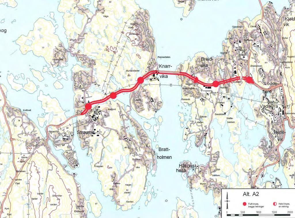 Omtale av alternative traséar som skal utgreiast Delprosjekt 1: Fastlandssambandet Sotra Bergen Hovudkonsept 1: Kollektivprioritering Dette konseptet er utforma i samsvar med rikspolitiske