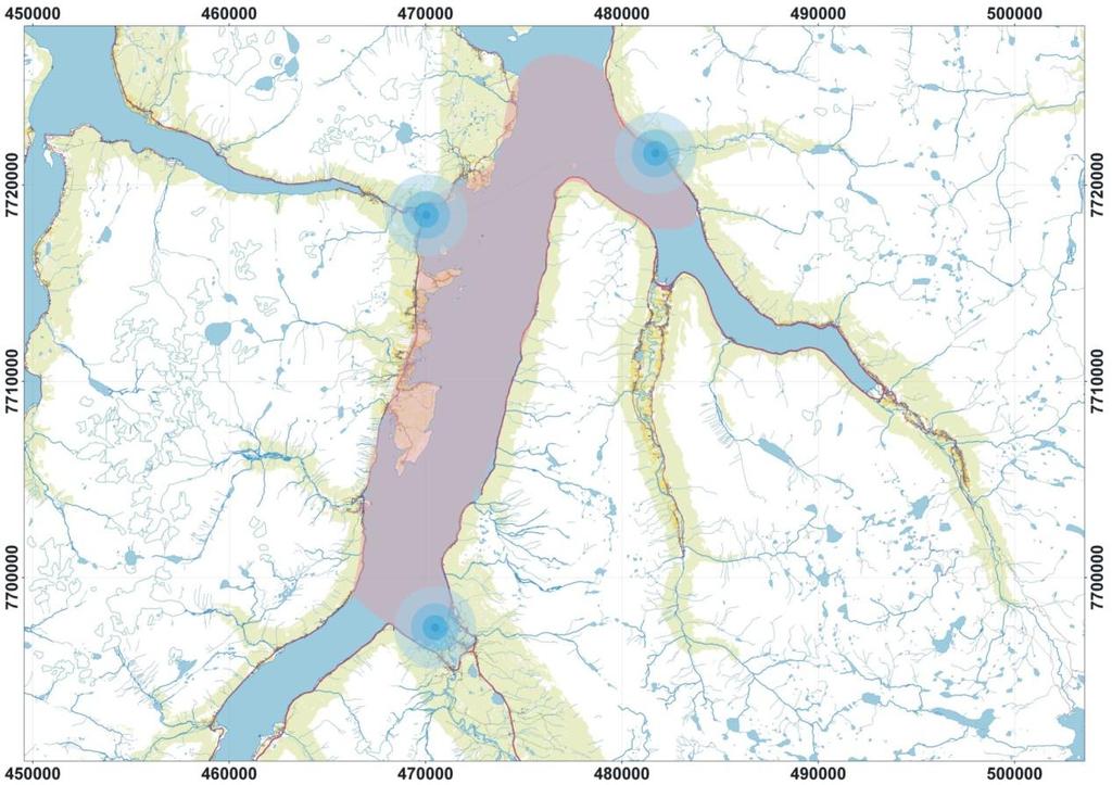 8. Undersjøiske data Batymetrien for Lyngenfjorden består av multistråledata fra FFI satt sammen med nye data innsamlet ved hjelp av interferometrisk sonar av NGU i sommeren 2007.