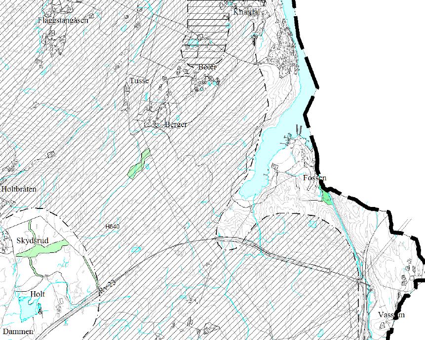 Figur 4: Skravert område viser hensynssone H540 Grønnstruktur i kommuneplanens arealdel, Frogn kommune Vilt og fauna I Frogn kommunes oppdaterte viltkart angis leveområder for pattedyr, fugl og