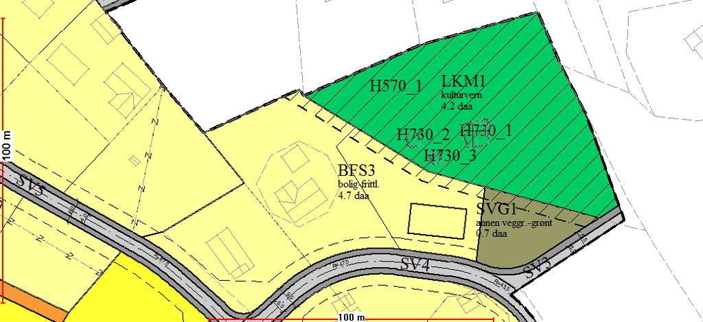 BFS3 Frittliggende småhusbebyggelse og LKM1 Kulturmiljø LKM1 BFS3 Fig 11 BFS3 og LKM1 BFS3 er delvis bebygd. Inneholder 2 hus og 1 tilbygg.