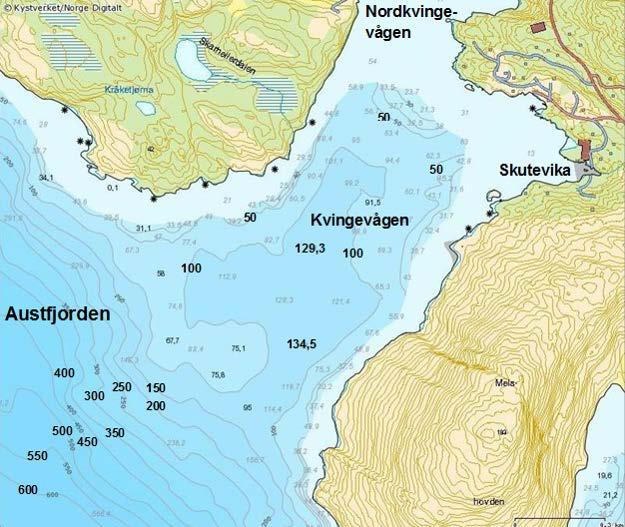 OMRÅDE- OG LOKALITETSSKILDRING Marine Harvest Norway AS avd. Kvinge S ligg i Nordkvingevågen, Skutevika, i Austfjorden, Masfjorden kommune. Anlegget har utslepp til sjø i Skutevika i Nordkvingevågen.