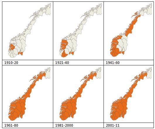 - 29 - Parkslirekne har etablert seg i store deler av Europa og har fått status som problemart. Den er også kjent som invasiv i Canada og USA.