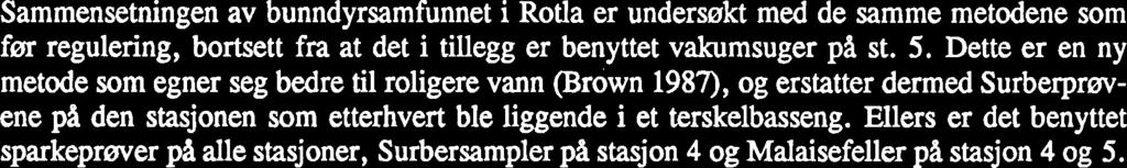 Dette er en ny metode som egner seg bedre til roligere vann (Brown 987), og erstatter dermed Surberprøvene pa den stasjonen som etterhvert ble liggende i et terskelbasseng.