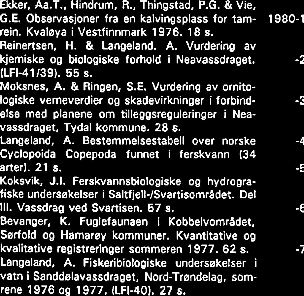 Bird song activity in relation to breeding cycle, spring weather and environmental phenology - statistical data. 8 s. Bernhoft-Osa, A. Noen minner om konservator Hans Thomas Lange Schaanning. 40 s.