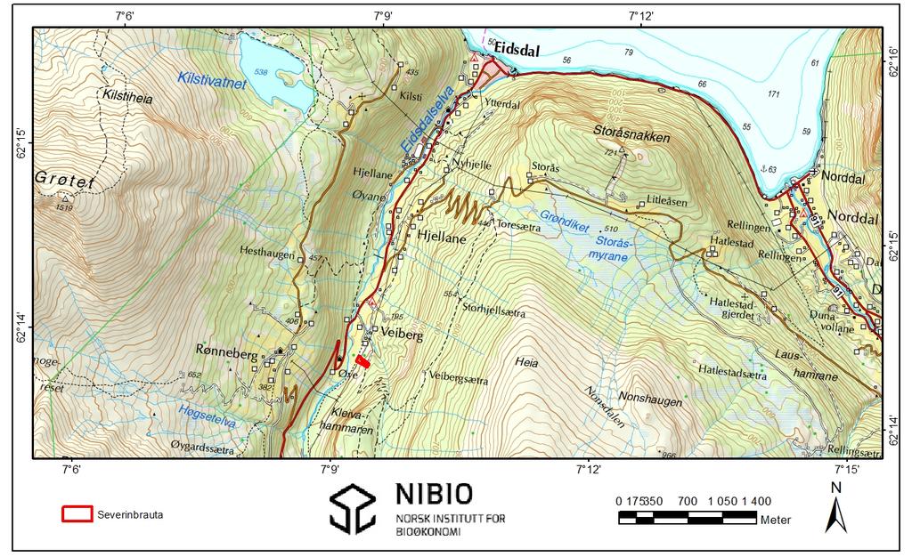 Ortofoto/kart Figur 1. Topografisk oversikt over lokaliteten Severinbrauta.