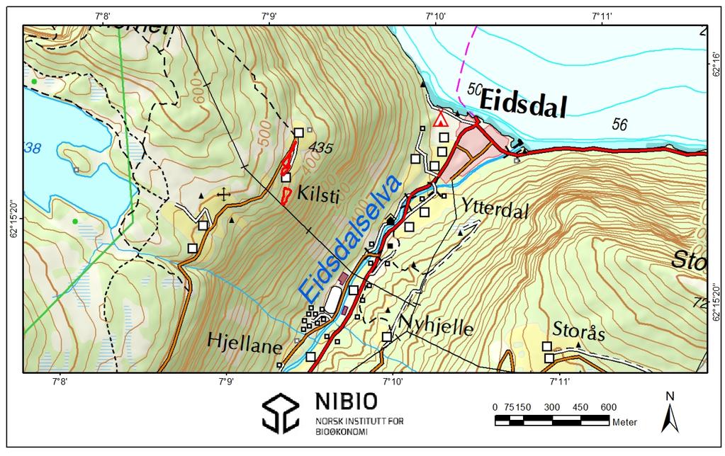 Ortofoto/kart Figur 1. Topografisk oversikt over lokaliteten Eidsdal: Kilsti br.nr. 2.