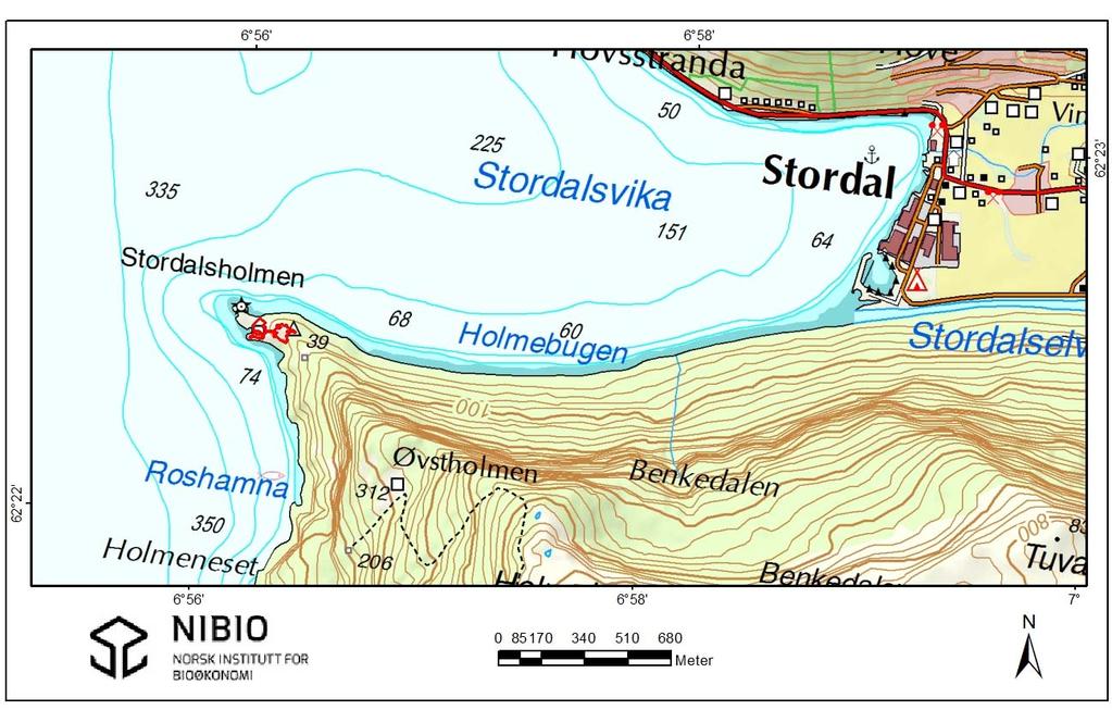 Ortofoto/kart Figur 1. Topografisk oversikt over lokaliteten Stordalsholmen.