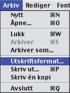 MAC OS 9 (1) 1 Åpne sideoppsettvinduet i SimpleText. (1) Åpne [Arkiv]-menyen.