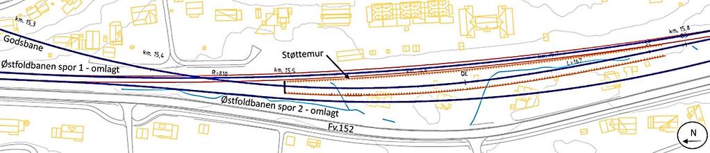 Dimensjonerende hastighet på fri linje er 140 km/t, men dette er begrenset av hastighet i avvik i sporveksel. Mellom Østfoldbanens spor 1 og godsbanen er en sporsløyfe med to 1:14 R760 sporvekslere.