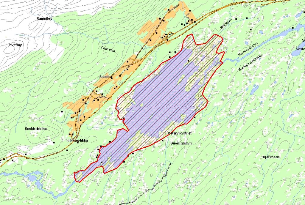 Prioritert viltområde 7 Austervikvatnet Verdisetting A svært viktig viltområde Høyde over havet (m) 116 UTM (WGS84) 33W WS 890 027 Dette vannet er rikt på holmer.