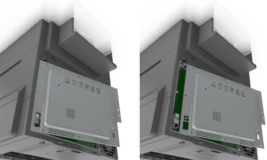 Tilleggskonfigurasjon av skriveren 16 Få tilgang til kontrollerkortet FORSIKTIG FARE FOR STØT: Hvis du skal bruke kontrollerkortet eller installere maskinvare eller minneenheter etter installering av