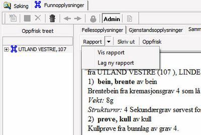 1.7. Lage en rapport/tilveksttekst For å lage en rapport (tilveksttekst) trykker du på pilen til høyre på rapportknappen og velger Lag ny rapport.