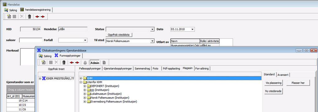 Hvis stedet du skal ha mangler, registrerer du det i magasintreet i fanen Magasin og trykker deretter på knappen Oppfrisk stedslista i hendelsesskjermbildet/vieweren.