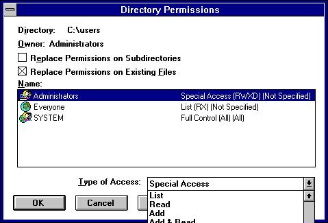 NT Access Control List 3 Velg Permissions i Security menyen