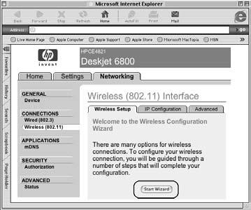 8. I skjermbildet Wireless (802.11) Interface (grensesnitt for trådløst nettverk) klikker du på Start Wizard-knappen (start veiviser) for å starte veiviseren for konfigurering av trådløst nettverk.