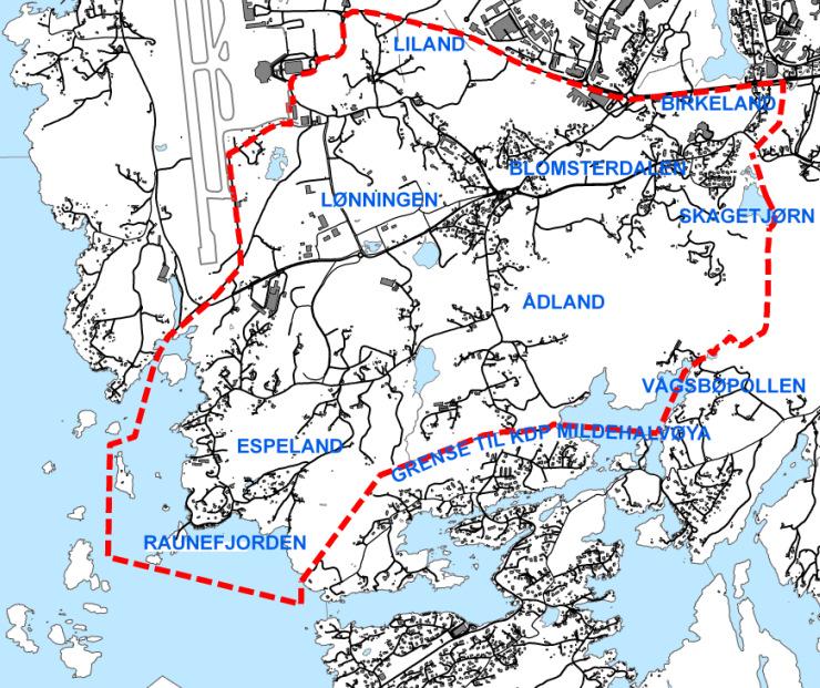 KDP Birkeland Liland Espeland - Aadland Blomsterdalen lokalsenter Nye boligområder Nye næringsområder Fortetting Langsiktig