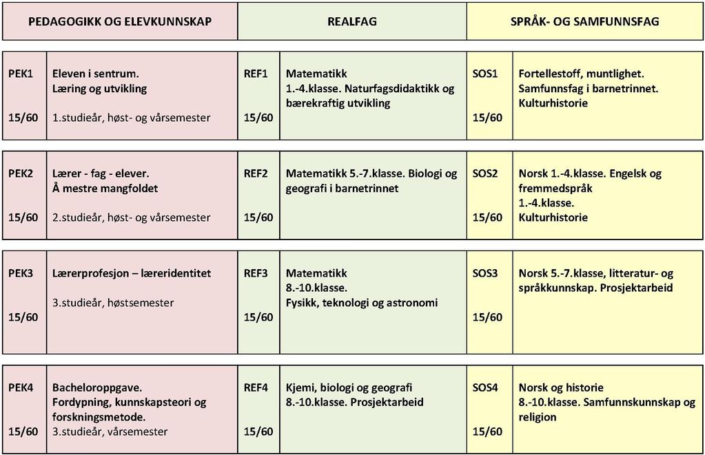 LÆRERUTDANNING 2. og 3. studieår 2017-2018 negrupper og emneinndeling fordelt på studieår: PEDAGOGIKK OG ELEVKUNNSKAP (PEK) 1 ELEVEN I SENTRUM. LÆRING OG UTVIKLING 2 LÆRER FAG ELEVER.