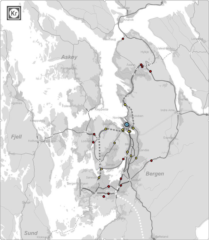 Bompengepakke for Bergen Nye bomsnitt i ytre deler og i sentrum Miljø- og tidsdifferensierte bompengetakster Takstnivå som tidligere