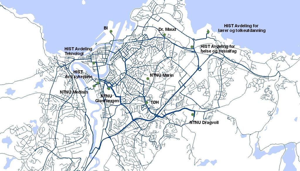 Rapport v 11 26 Figur 18: Studenters reiser mellom bosted og studiested, uavhengig av reisemiddel. 2.5 Reisemønster - reisevaneundersøkelse (RVU 2010) Trondheim kommune/ TØI har stilt foreløpige data fra den nye RVU-undersøkelsen til rådighet for prosjektet.