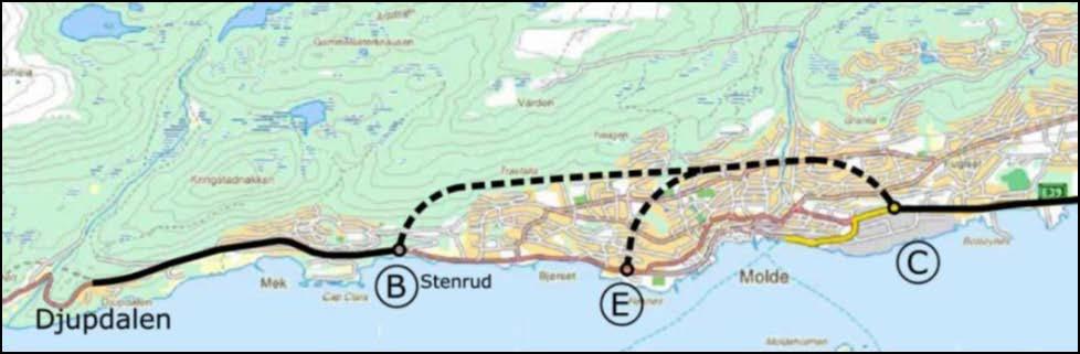 Forkasta alternativ Anbefalte prinsippløsninger i KVU E39 Ålesund-Bergsøya