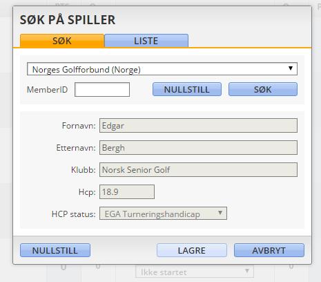 (NSG-nummer-medlemsnummer), deretter <Søk> og så <Lagre>.