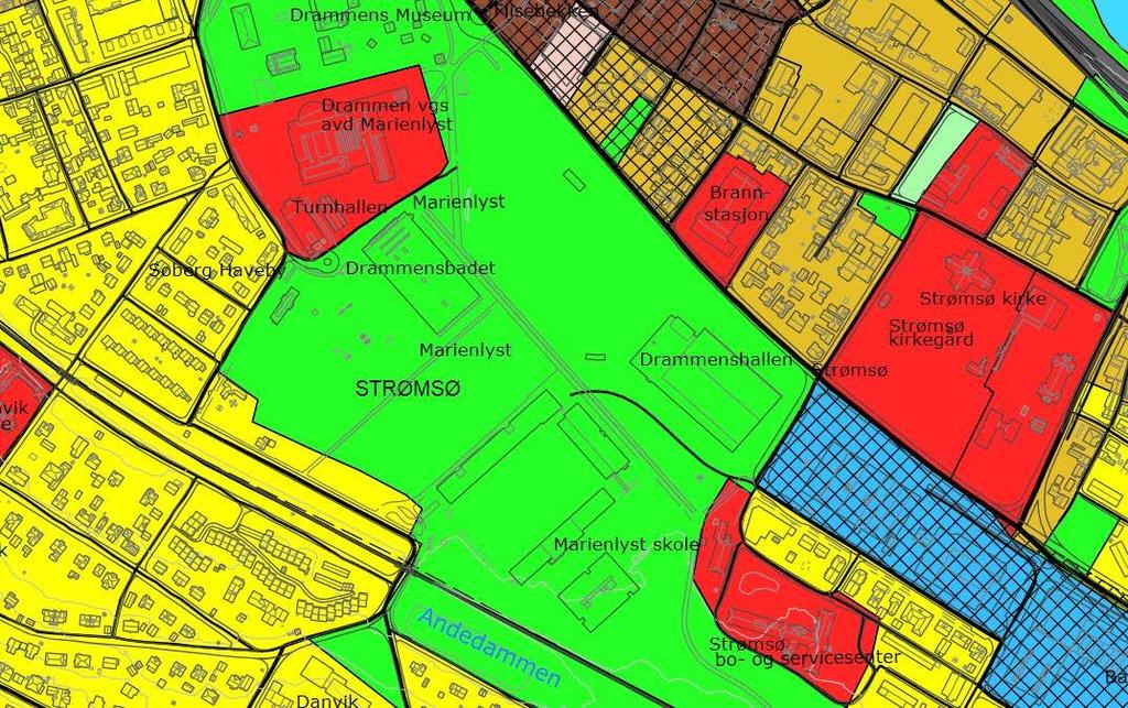 10 (22) Figur x. Marienlyst-området i kommuneplanens arealdel. 4.3.2 Kommunedelplan for Drammen sentrum Marienlystområdet er tilgrensende, men ikke en del av, Sentrumsplanen, vedtatt 11.05.06.