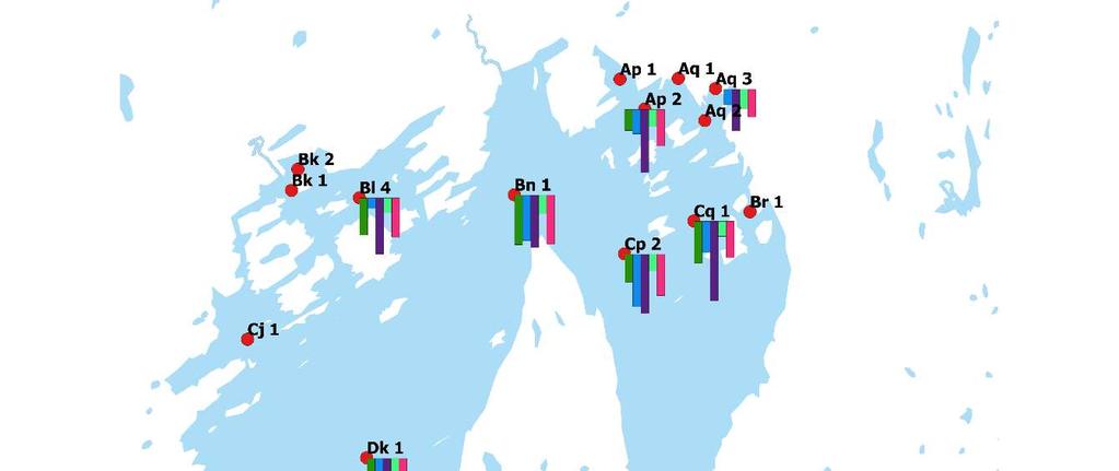 Siktedyp i oktober: 2011-2016 Figuren til venstre viser gjennomsnittlig siktedyp målt i oktober måned i årene 2012-2016 samt oktober-gjennomsnitt for perioden 1990-2001.