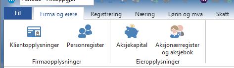 Firma og eiere Her registreres alle faste opplysninger vedrørende den aktuelle klienten, når det gjelder personer/selskap, klienten og aksjekapital/aksjonærer.