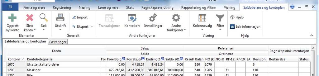 Her registrerer du navnet på kontoen. Fortegn I tredje kolonne står betegnelsen FT.