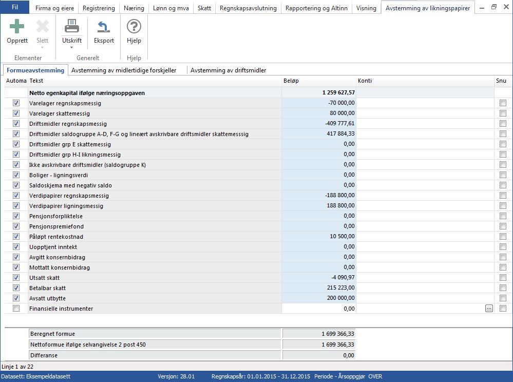 FORMUESAVSTEMMING Formuesavstemming ligger under Regnskapsavslutning Avstemming.