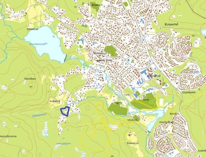 Feltnavn: 43. Dalen LNF Foreslått Bolig Størrelse: 13-15 daa Boliger foreslått: - Vist som LNF med beskrivelse (Jon vurderingsområde Helge Furberg): for bolig i gjeldende arealdel.