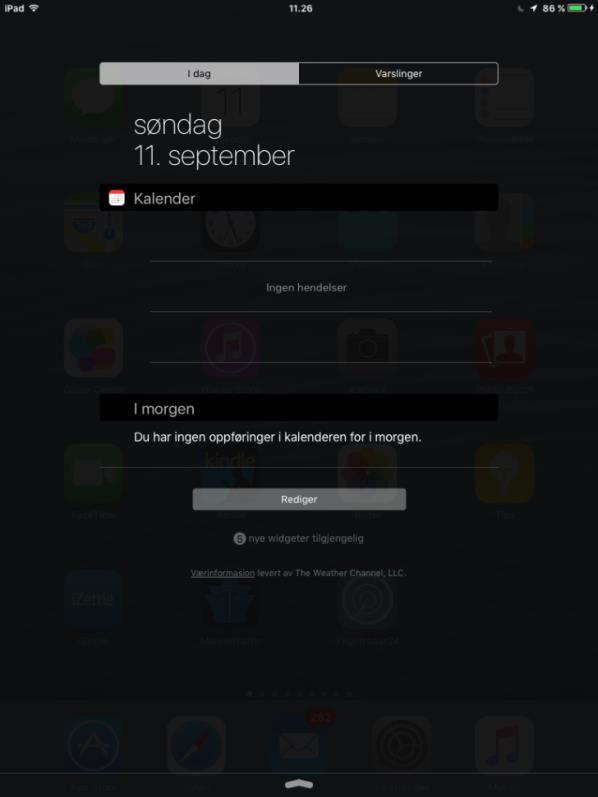 Her er det bare å prøve seg fram! 2.8 Varslingssenter Du henter frem varslingssenteret ved å trekke fingeren ned fra toppen av skjermen. Varslingssenteret er nå delt inn i «I dag», og «varslinger».