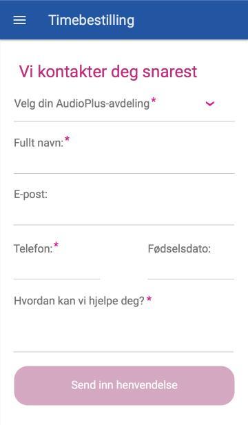 Bestille time til nærmeste audiograf Dersom brukere av HearGuide -appen opplever behov for mer informasjon, eller har et ønske om å få