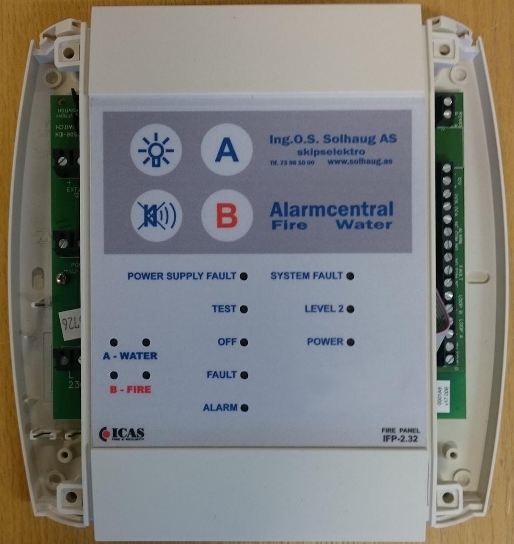 . Installere brannsentral IFP-. branndetektorer Plasser brannsentralen mot vegg et hensiktsmessig sted. Anbefalt skruefester ved montering. NB: Tilkopling av 0,8Ah/V backup batteri med jumper.