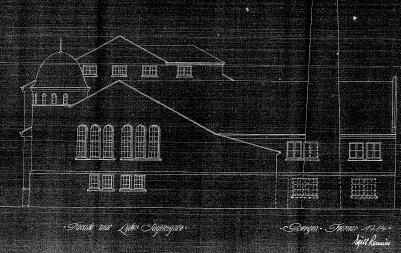 Fasaden mot Lyder Sagens gate Nedenunder ser en arkitekt Reimers originaltegning