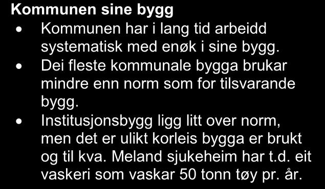 1 Kommunal energibruk Tabellen under viser dei aktuelle bygg-gruppene med energibruk og areal i 2010.