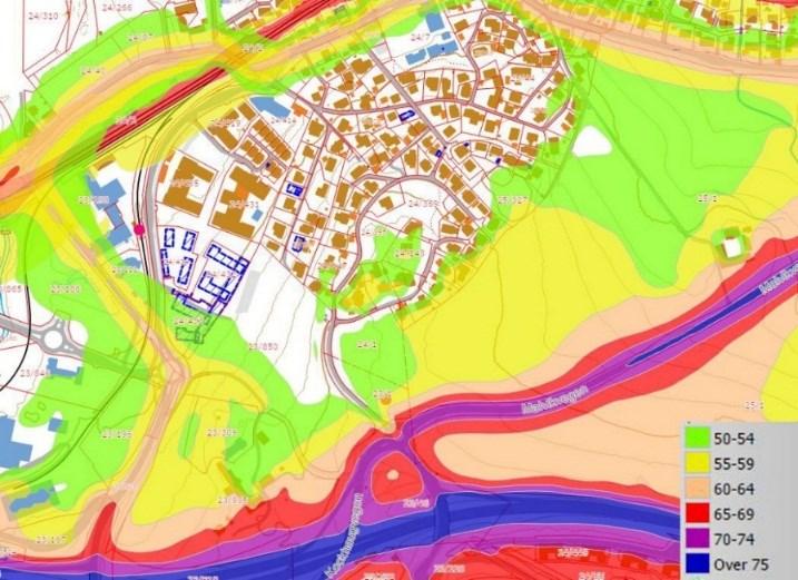 Side 5 Støy Vegtrafikkstøy genereres, men i liten grad, inn på planområde fra E6 og Malvikvegen (Fv 950). Malvikvegen har en ÅDT på 8930 og E6 har en ÅDT på 18600.